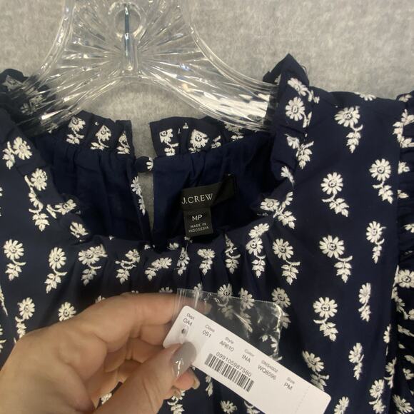 💙 J Crew Womens Medium Petite Navy Floral Tiered Midi Dress Pockets 💙 - Picture 13 of 14